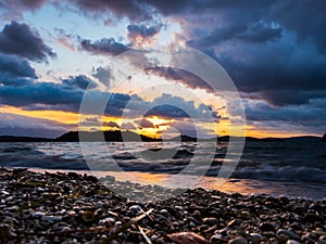 Sunrise on the bay of Nidri in Lefkas island