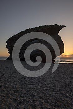 Sunrise on the beach of the dead of Carboneras