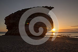 Sunrise on the beach of the dead of Carboneras