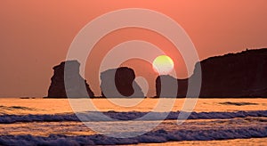 Sunrise on the beach of Hendaye