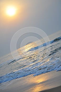 Sunrise at the beach of Mahabalipuram, India