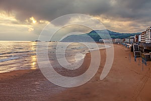 Sunrise on the beach of Zarautz, Basque Country, way of the St.