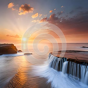 sunrise, beauty of environment, sunrise and sea, nature of morning ,beautiful scene, waterfalls in sea, beautiful sky