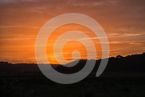 Sunrise behind forest in Portugal