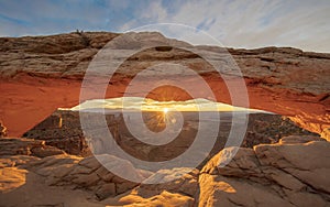 Sunrise behind Mesa Arch in Canyonlands National Park, Utah