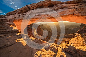 Sunrise behind Mesa Arch in Canyonlands National Park, Utah