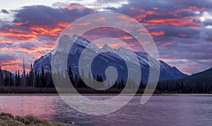 Sunrise behind Mount Rundle