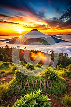 Sunrise behind volcano in Java Land