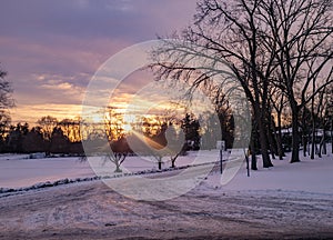 Sunrise in Bloomfield Hills, Michigan after a snow storm