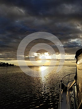 Sunrise on a boat on the chesapeake bay in Maryland