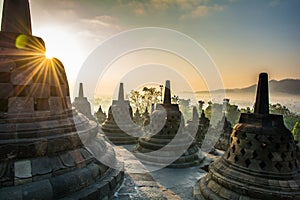 Sunrise at Borobudur Buddhist Temple, Java Island, Indonesia