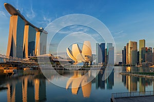 Sunrise and bridge in Singapore City with panorama view