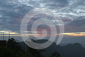 Sunrise in the Bromo Tengger Semeru area in East Java, Indonesia. This view was taken in the morning from the hill