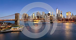 Sunrise on the Brooklyn Bridge and Manhattan Lower East Side