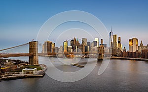 Sunrise on the Brooklyn Bridge and Manhattan Lower East Side