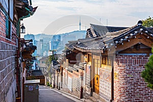 Sunrise of Bukchon Hanok Village in Seoul, South Korea