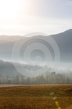 Sunrise in Cades Cover in the Great Smoky Mountains National Park in Tennessee