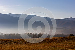 Sunrise in Cades Cover in the Great Smoky Mountains National Park in Tennessee