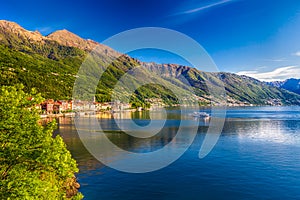 Sunrise in Cannero riviera village, Lake Maggiore, Verbania, Piedmont, Italy