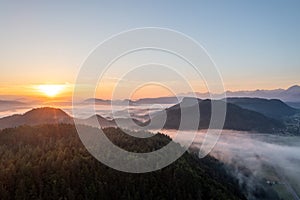 Sunrise in Carinthia mountains during early morning hours