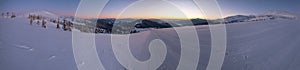 Sunrise Carpathian winter mountain landscape panorama