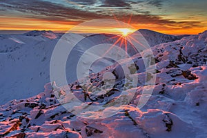 Východ slunce na hoře Chabenec, Nízké Tatry