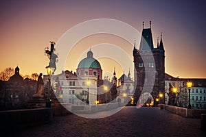 Sunrise on the Charles Bridge in Prague April 8th 2020