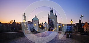 Sunrise on the Charles Bridge in Prague April 8th 2020