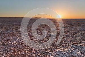 Sunrise at Chott El Djerid - salt lake in Tunisia in Sahara Desert