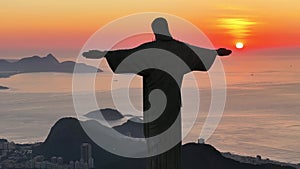 Sunrise At Christ The Redeemer Rio Statue In Rio De Janeiro Brazil.