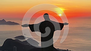 Sunrise At Christ The Redeemer Statue In Rio De Janeiro Brazil.