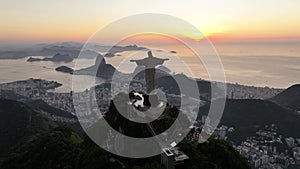 Sunrise At Christ The Redeemer Statue In Rio De Janeiro Brazil.