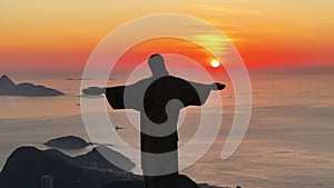 Sunrise At Christ The Redeemer Statue In Rio De Janeiro Brazil.