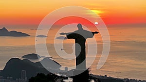 Sunrise At Christ The Redeemer Statue In Rio De Janeiro Brazil.