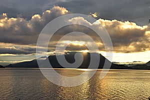Sunrise and cloudy sky on Lake Maggiore