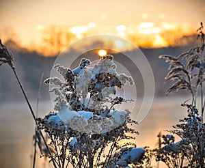 Sunrise on a cold winter morning by the lake