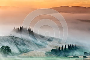 Sunrise in countryside of Tuscany, Italy