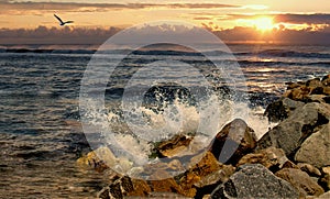 Sunrise and Crashing Waves at New Smyrna Beach