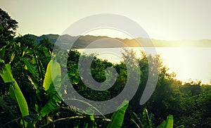 Sunrise at the crater lake Bosumtwi