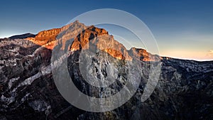 Sunrise on the crater rim of Bali`s Mount Agung volcano before eruption