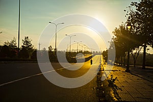 sunrise dawn on the road in Phan Thiet, Binh Thuan province, Vietnam.