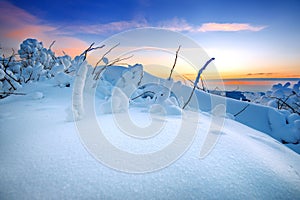 Sunrise on Deogyusan mountains covered with snow in winter,korea.