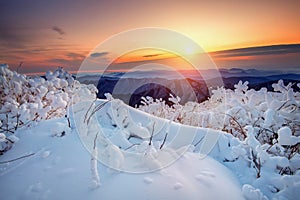 Sunrise on Deogyusan mountains covered with snow in winter,korea.