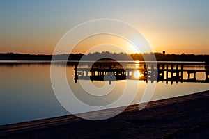 Sunrise at the dock on the river