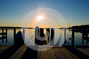 Sunrise at the dock on the river