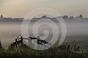 Sunrise on the Dutch canal barrier