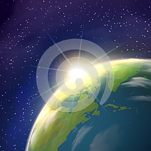 Sunrise Earth Space View Realistic Poster