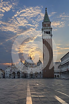 Sunrise on an empty San Marco square with lovely clouds