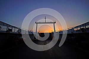 Sunrise on the ferry to Igoumenitsa departed from Lefkimmi, Kerkira photo