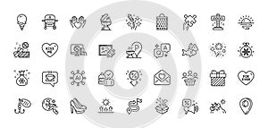 Sunrise, Fish and Love letter line icons pack. For web app. Line icons. Vector